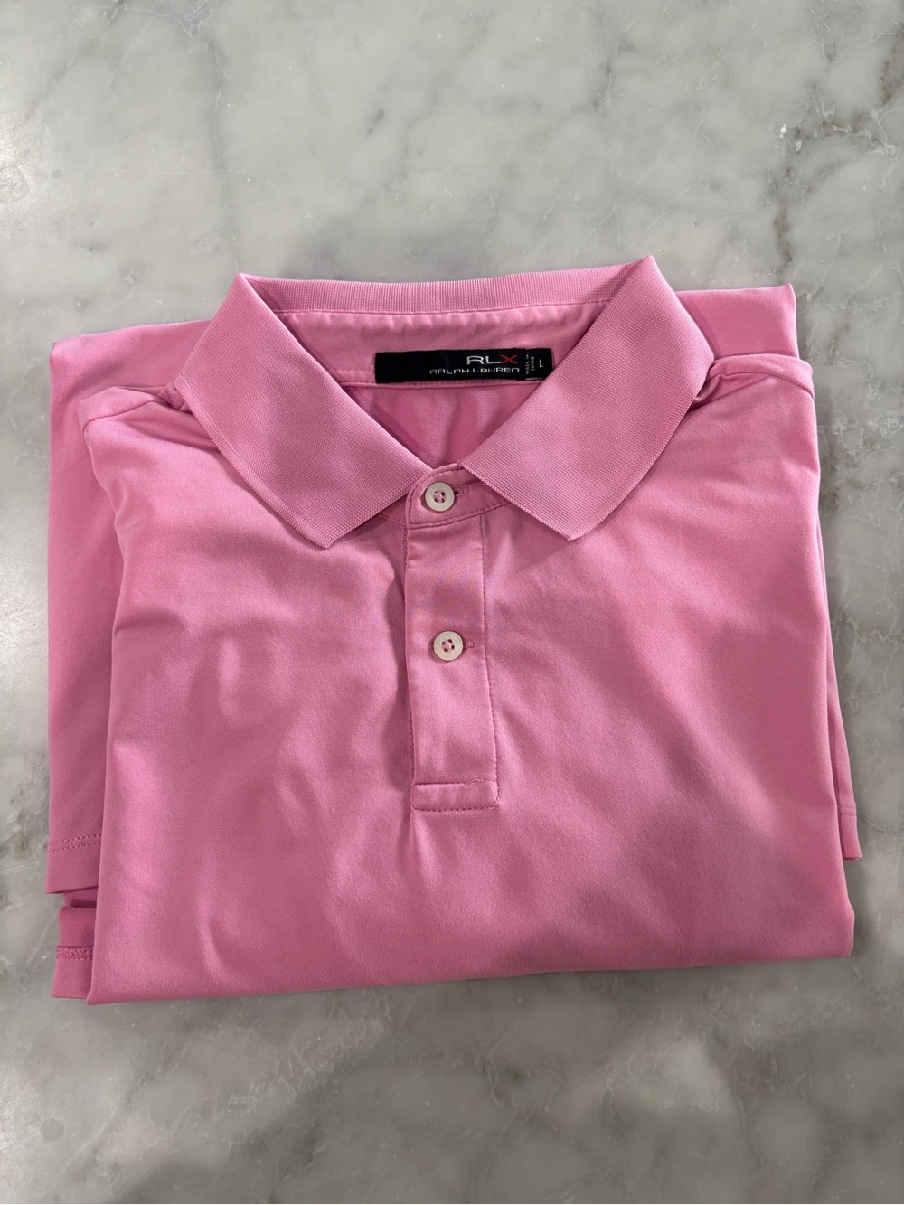 RLX Ralph Lauren Mens Pink Polo Shirt Short Sleeve Performance Pique Large